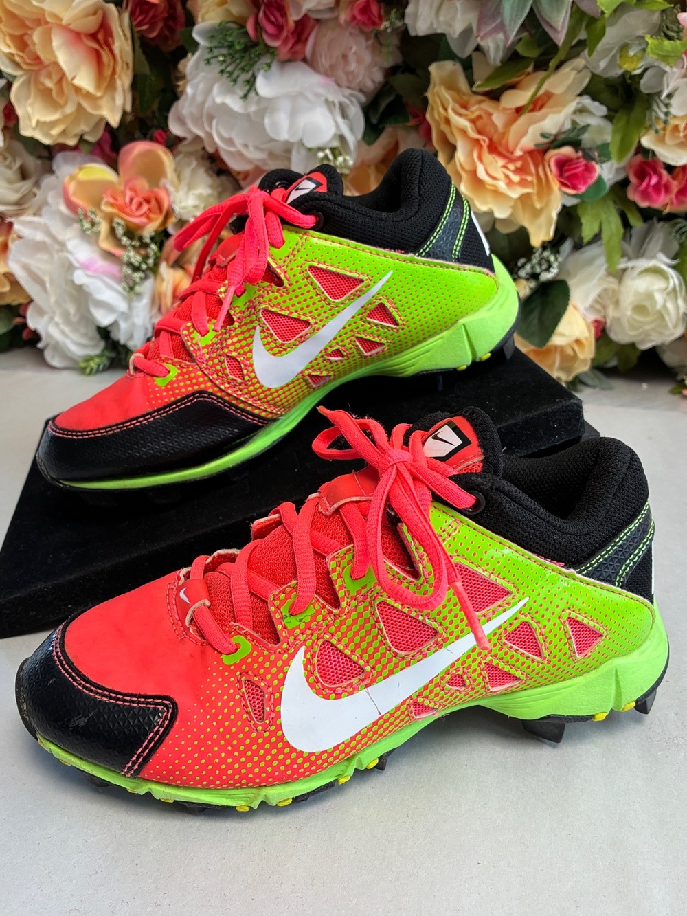 Nike Hyperdiamond Keystone GS Softball Cleats Atom Red Electric Green Youth 1Y
